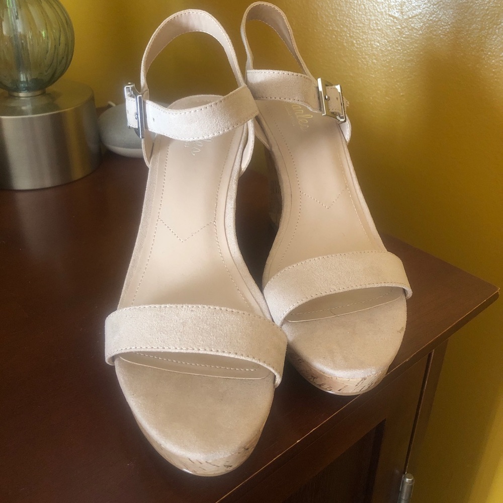 Charles David Ankle Strap Cork Wedge Sandals.